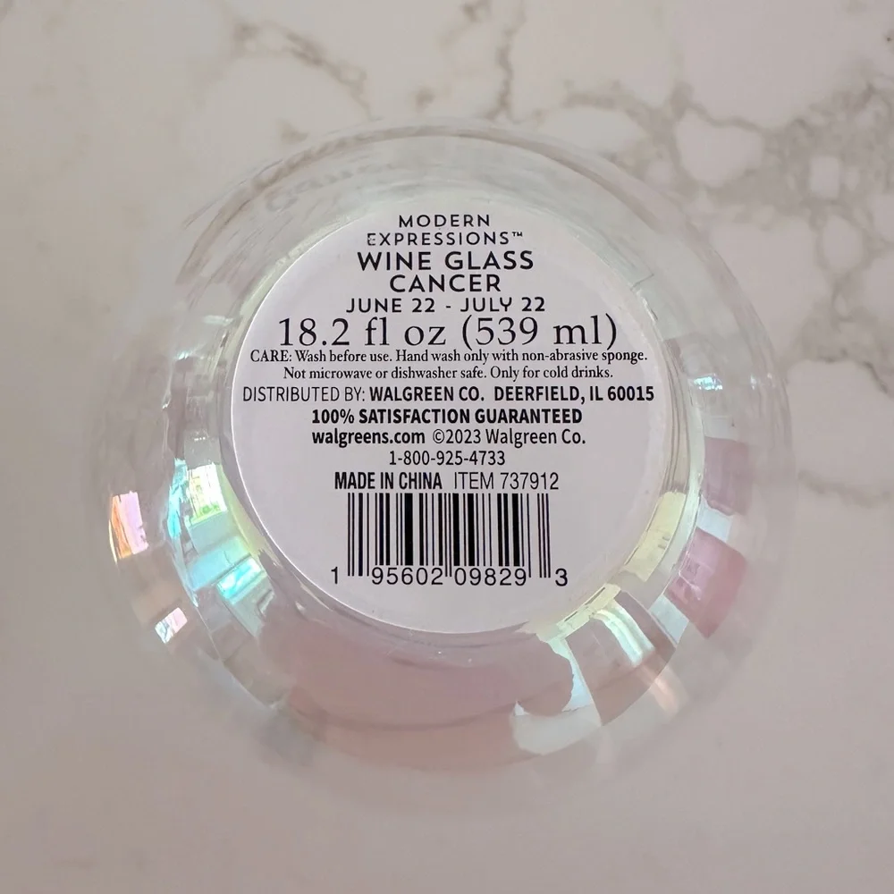 CANCER Zodiac Sign Iridescent Stemless Wine Glass Flawed - Picture 2 of 3